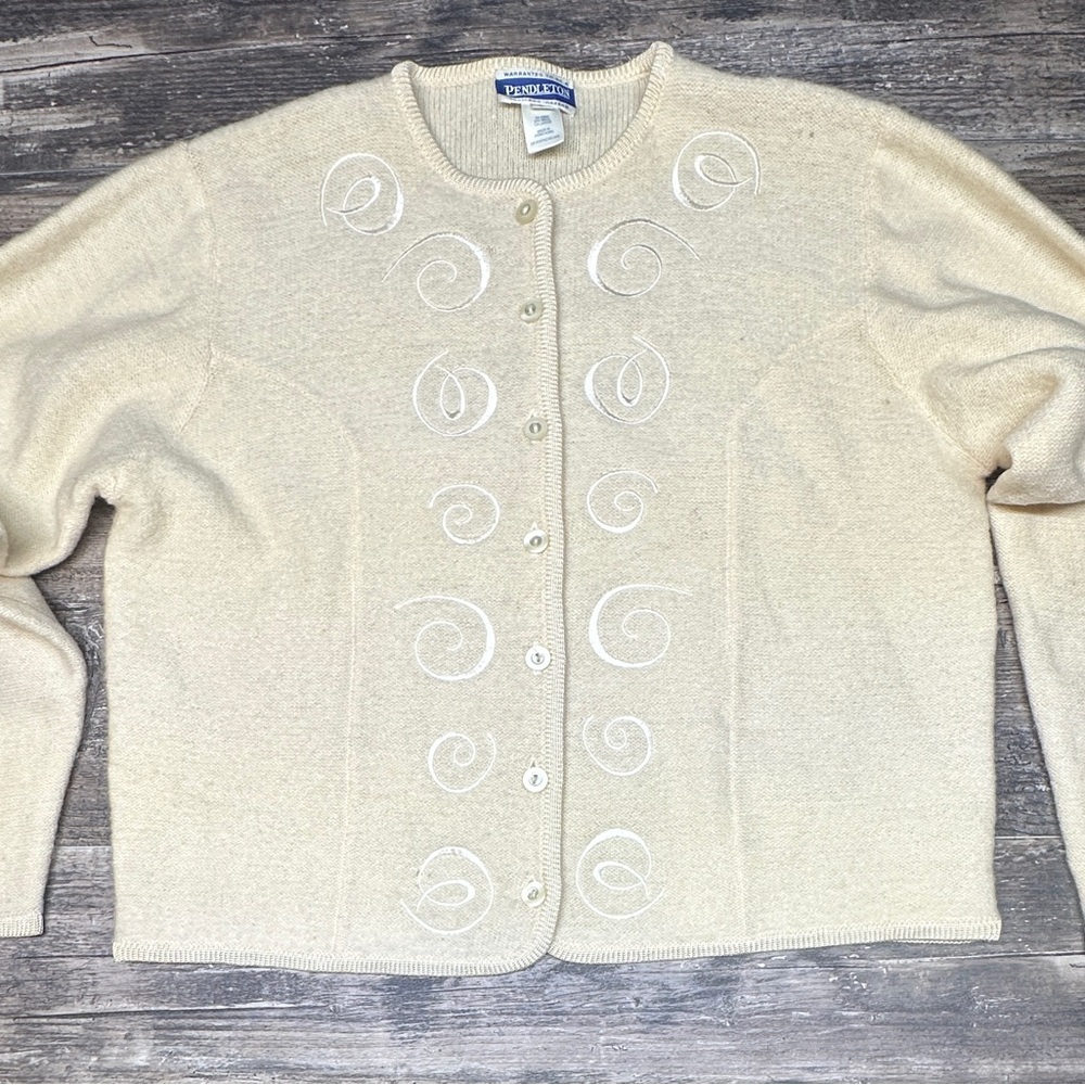 Pendleton Wool Women’s Cardigan Large Cream Embroidered 90s